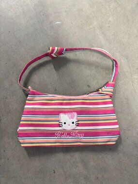 Vintage Hello Kitty Y2K Striped Canvas Shoulder Bag - Pink & Orange (A1)